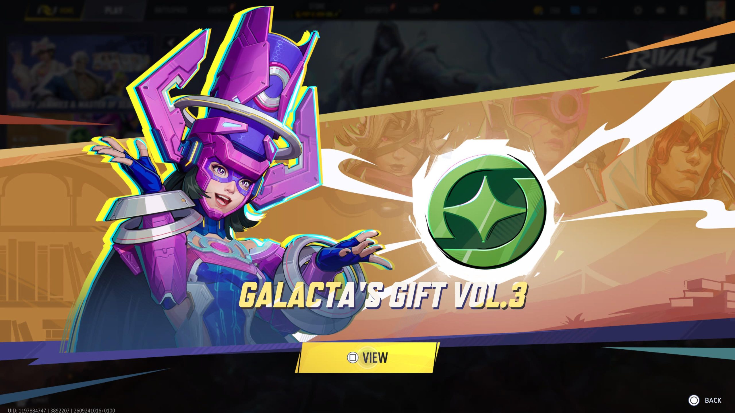 Marvel Rivals character cosmetics from Galacta's Gift Vol. 3 event