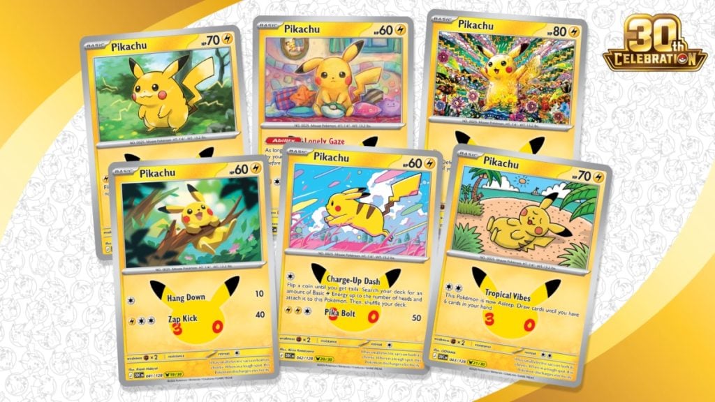 Pikachu cards in 30th anniversary