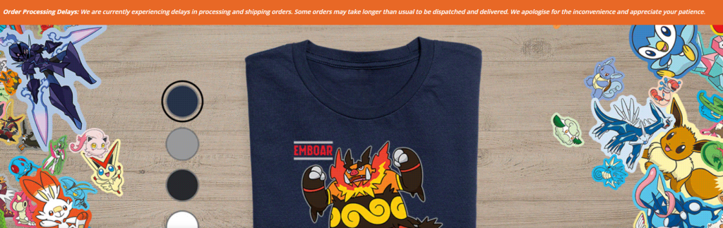 A banner message on the Pokemon Center UK website