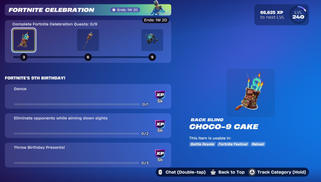 Rewards in the Fortnite Birthday Event