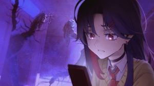 character checking her phone in signal veil