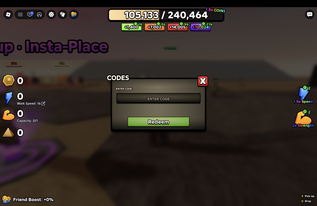 Build The Pyramid Codes Redemption Menu