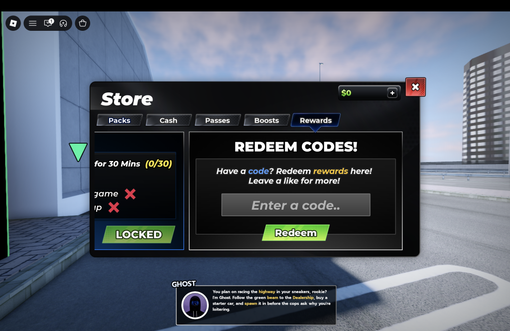 Ghost Driver Codes Redemption Menu