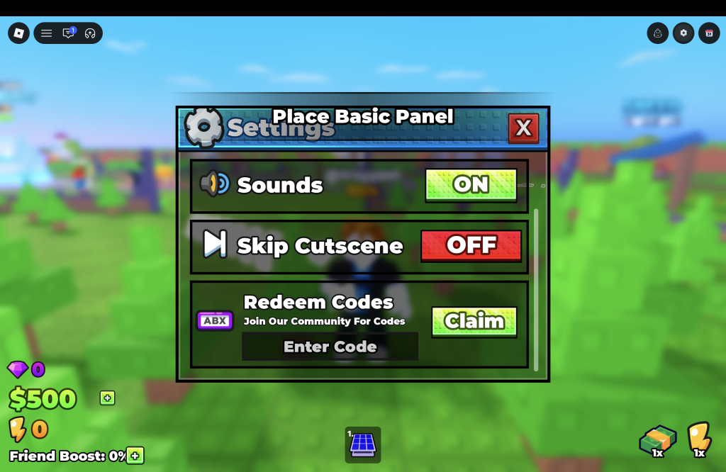 Power Your City Codes Redemption Menu