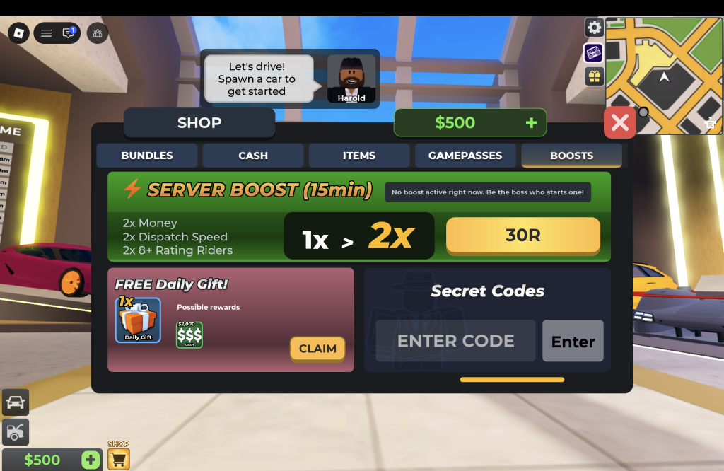 Taxi Boss Codes Redemption Menu