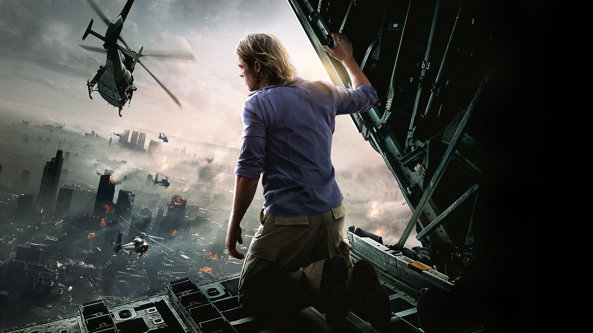 Brad Pitt as Gerry Lane searching for a zombie virus cure in World War Z