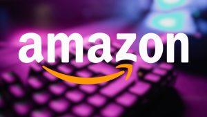 amazon logo with gaming background