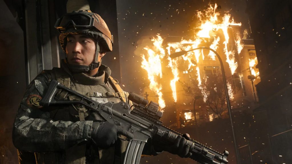 cod mw4 operator holding weapon