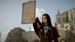 character holding up charter map in crimson desert
