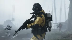 A character in a hazmat suit in DMZ