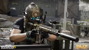 A character aiming down the sights in DMZ