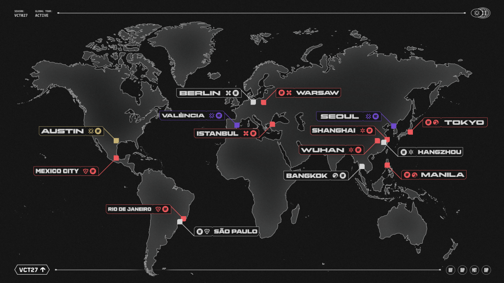 Valorant Champions Tour 2027 Locations map
